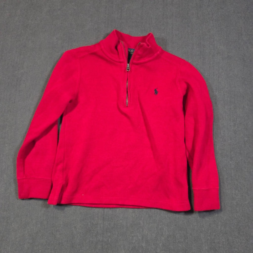 Polo Ralph Lauren Quarter Zip Pullover Boys 5 Red Ribbed Knit Cotton Blend Pony
